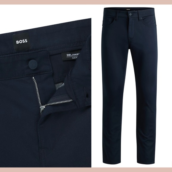 NEW $179 BOSS [ 32/32 US ] Delaware Slim Fit Trousers with Stretch in Blue U1371 - Picture 2 of 14